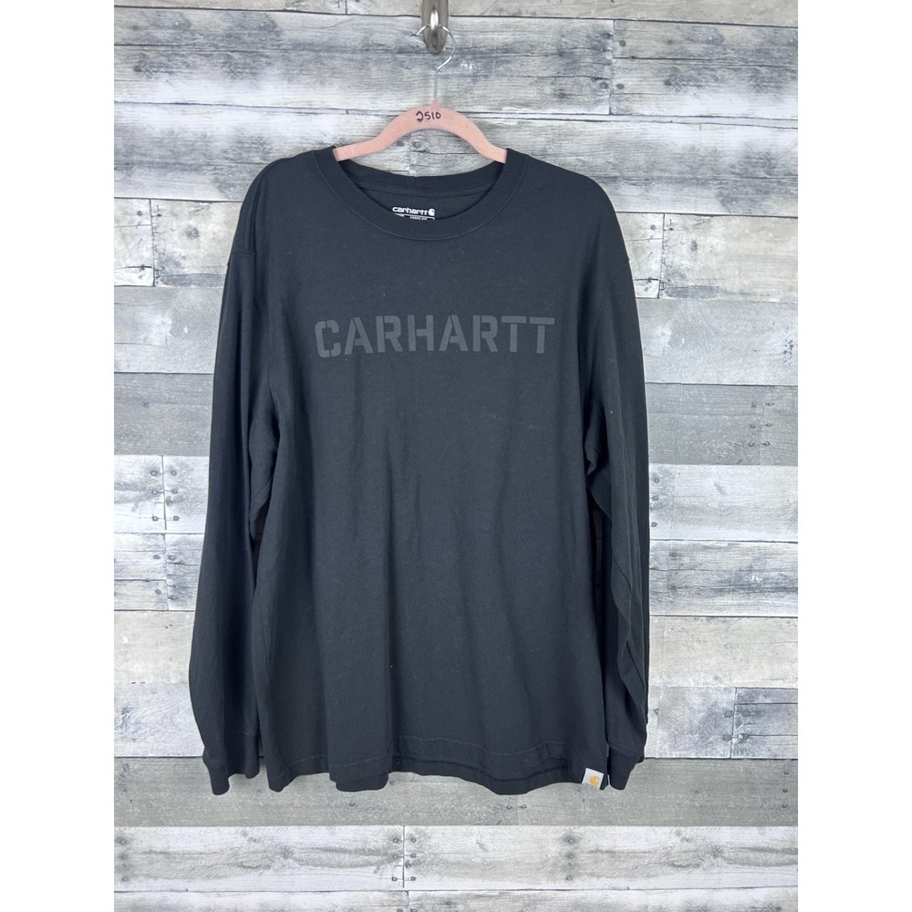Carhartt Shirt Mens Medium Black Long Sleeve Loose Fit Spell Out Logo Workwear